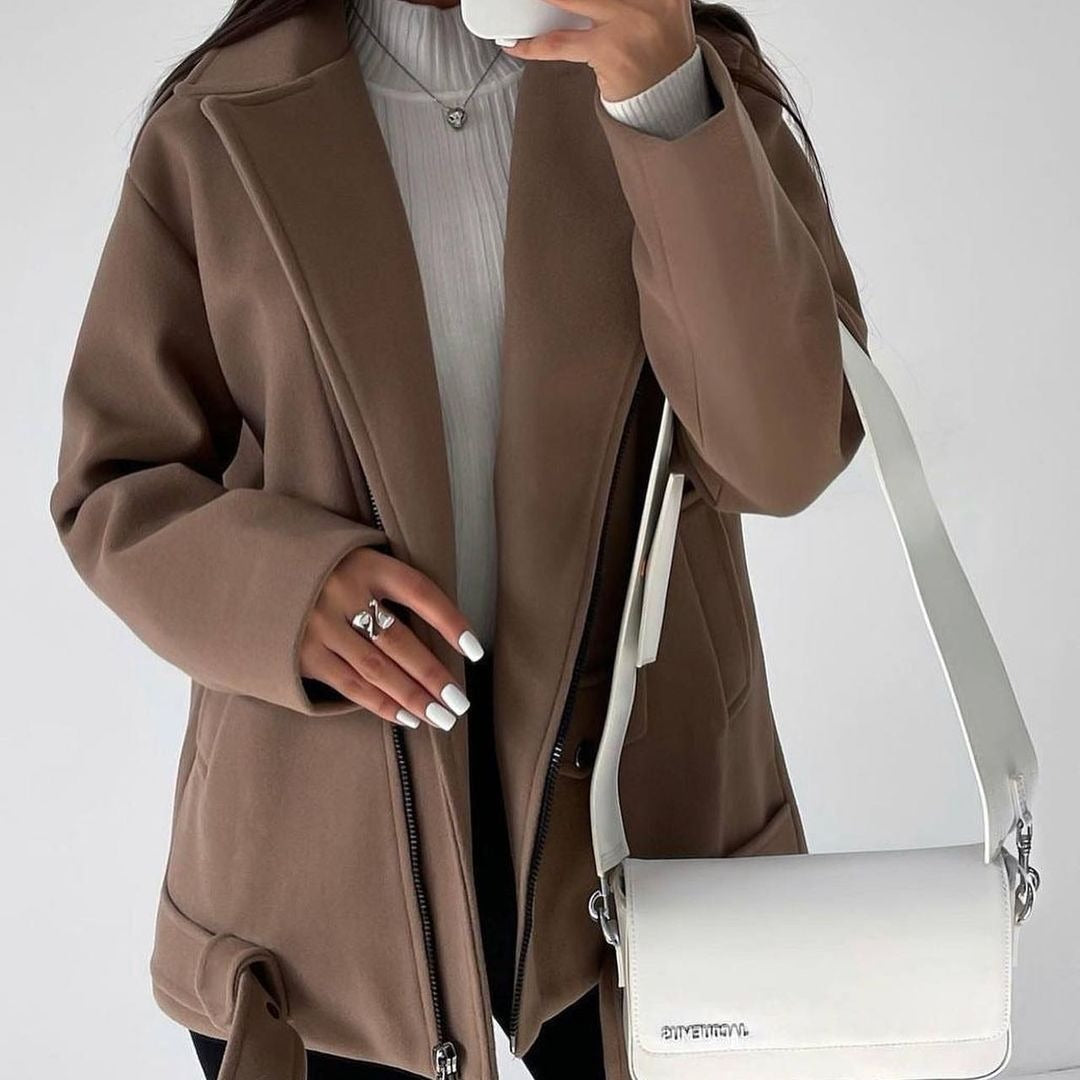 Manteau Court à Fermeture Éclair Latérale