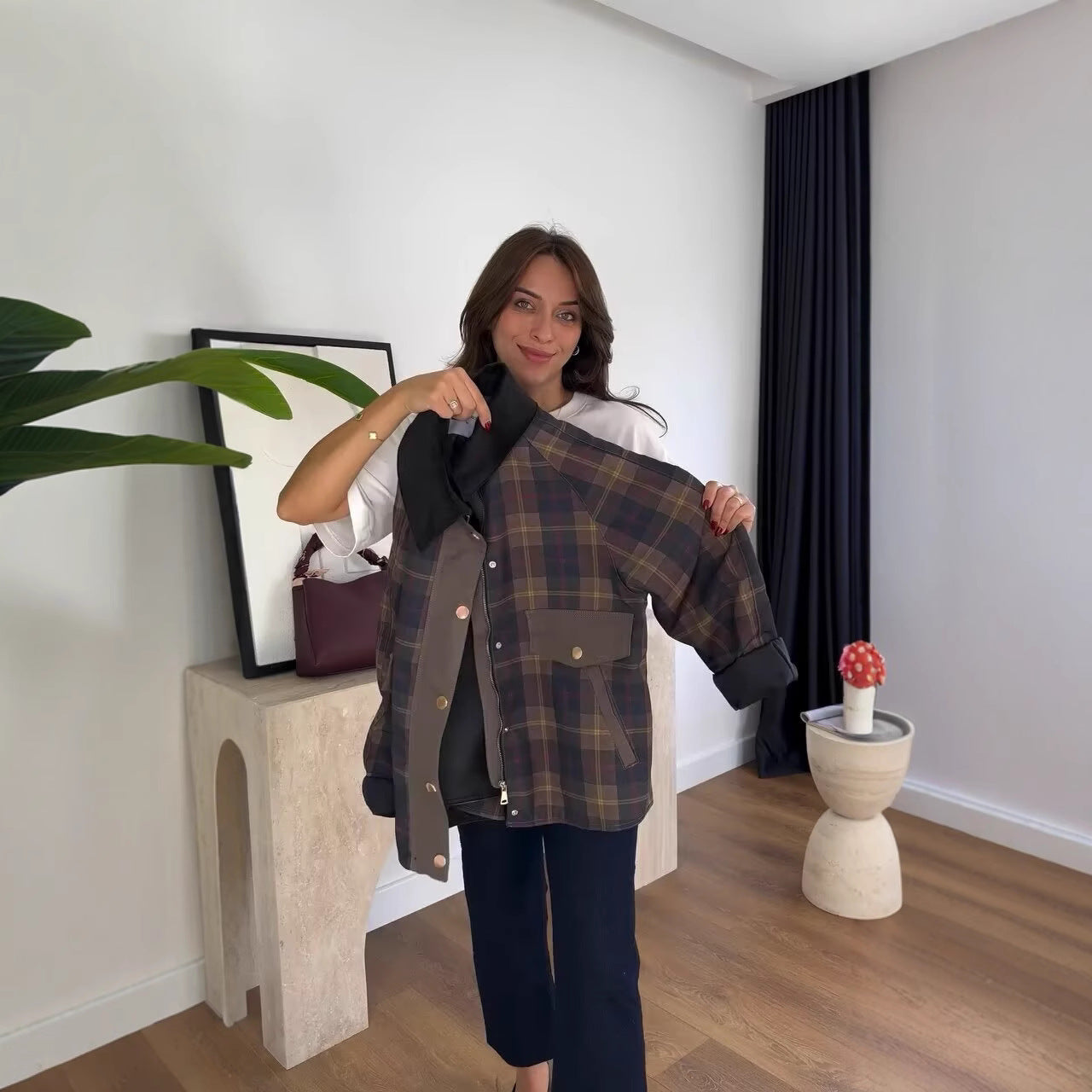 Veste Barbour Style à Carreaux et Col Velours