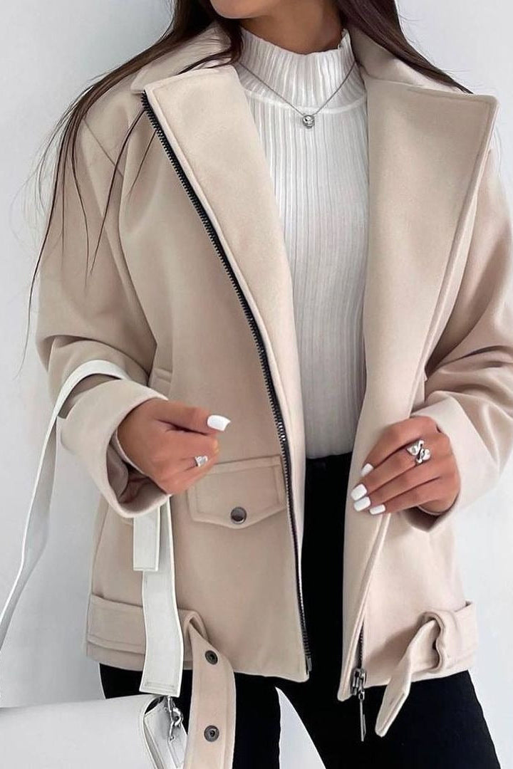 Manteau Court à Fermeture Éclair Latérale