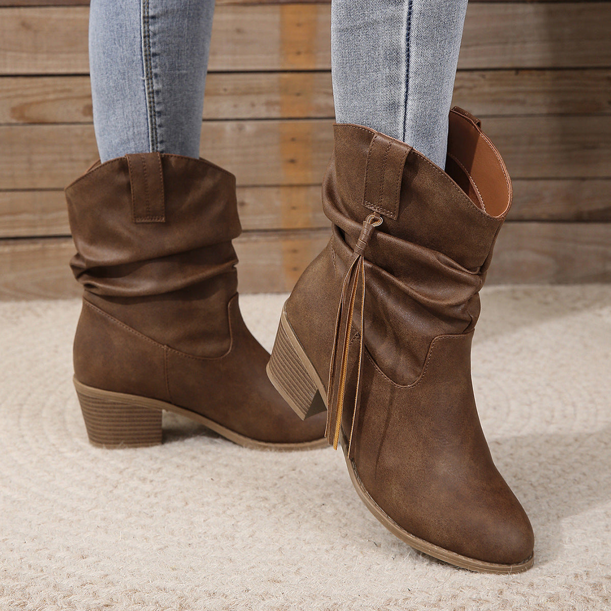 Bottines plissées à franges style Cowboy