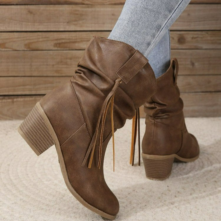 Bottines plissées à franges style Cowboy