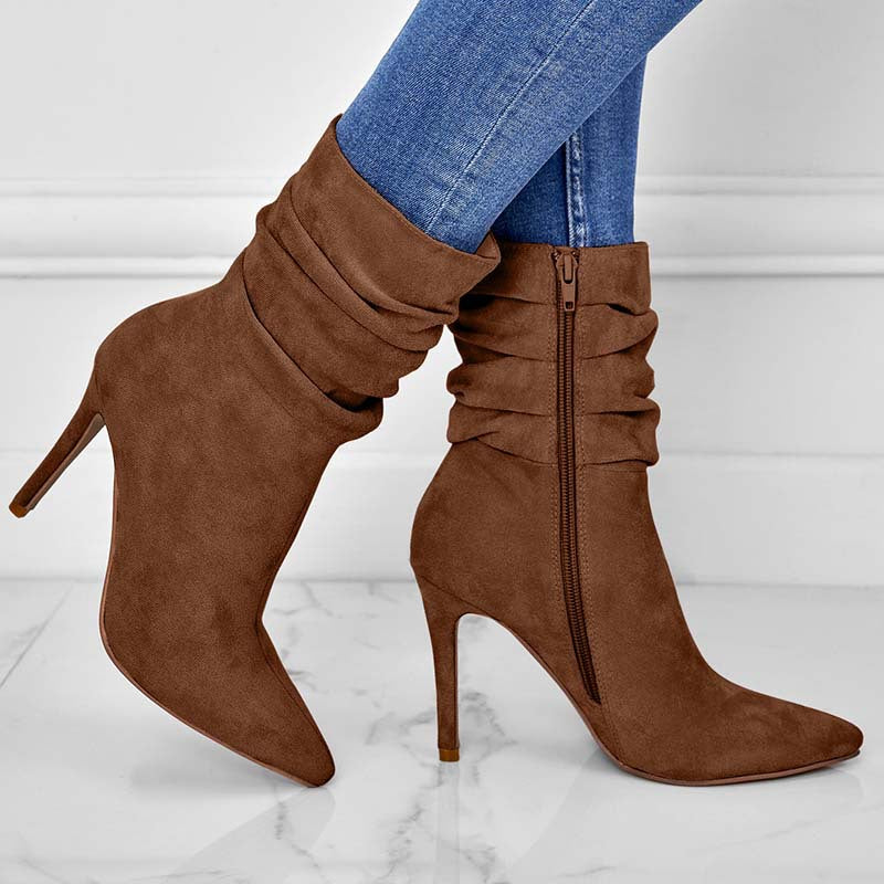 Bottines plissées à talons aiguilles
