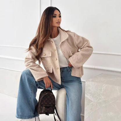 Veste Bouclée à Boutons Dorés