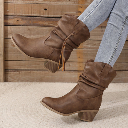 Bottines plissées à franges style Cowboy