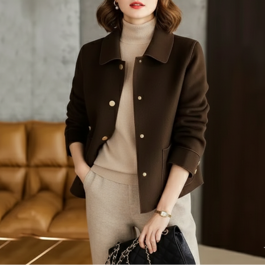 Veste Courte Minimaliste en Laine à Coupe Droite