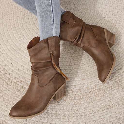 Bottines plissées à franges style Cowboy