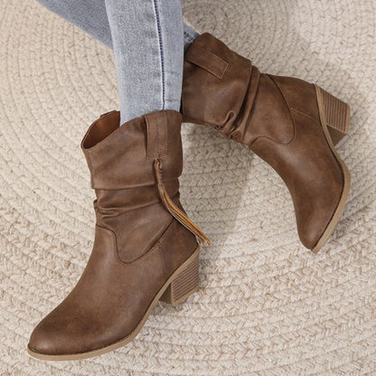 Bottines plissées à franges style Cowboy