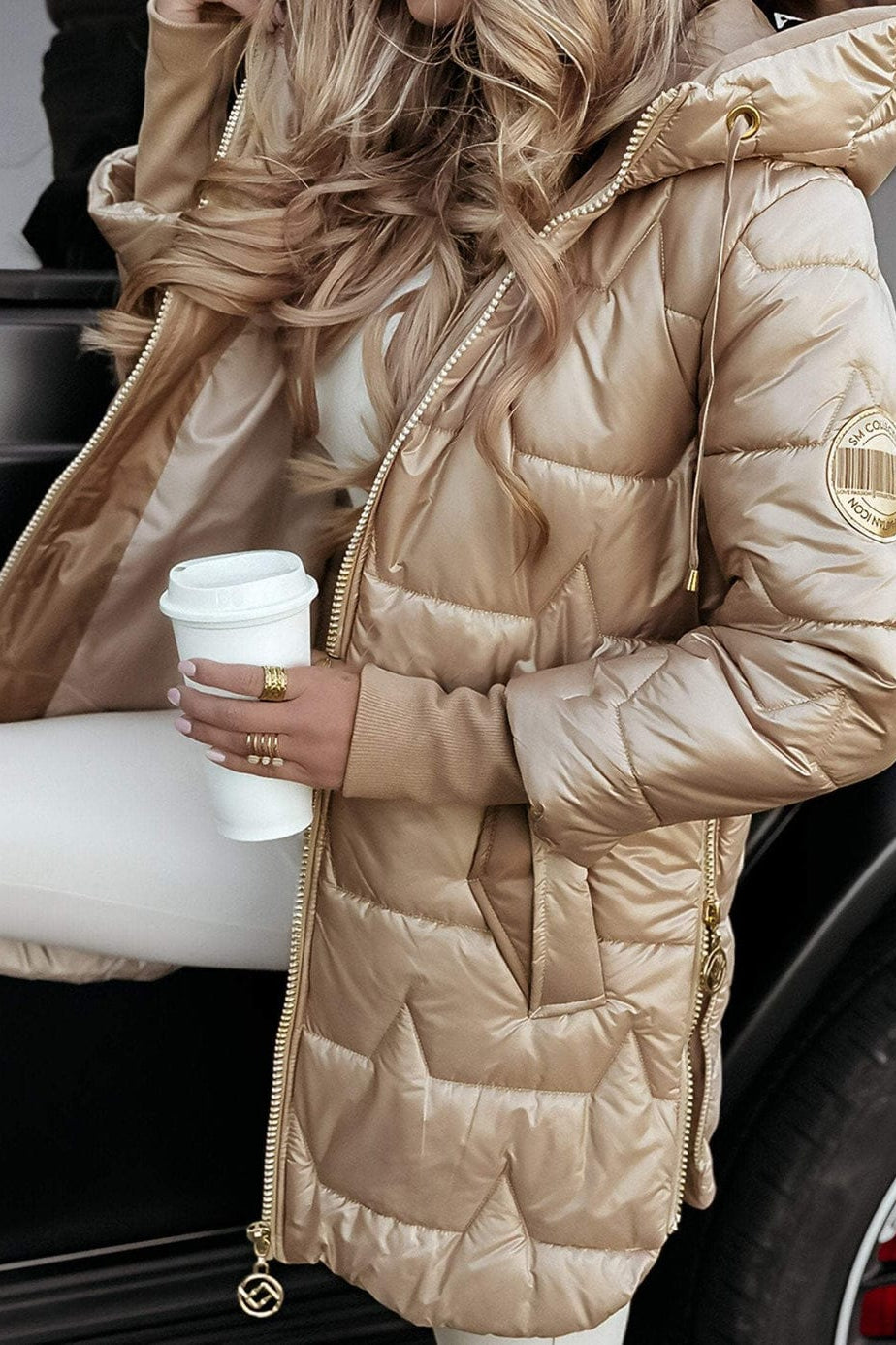 Manteau Puffer Satiné à Capuche