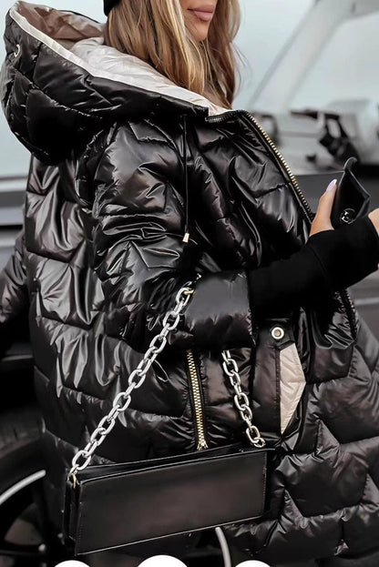 Manteau Puffer Satiné à Capuche