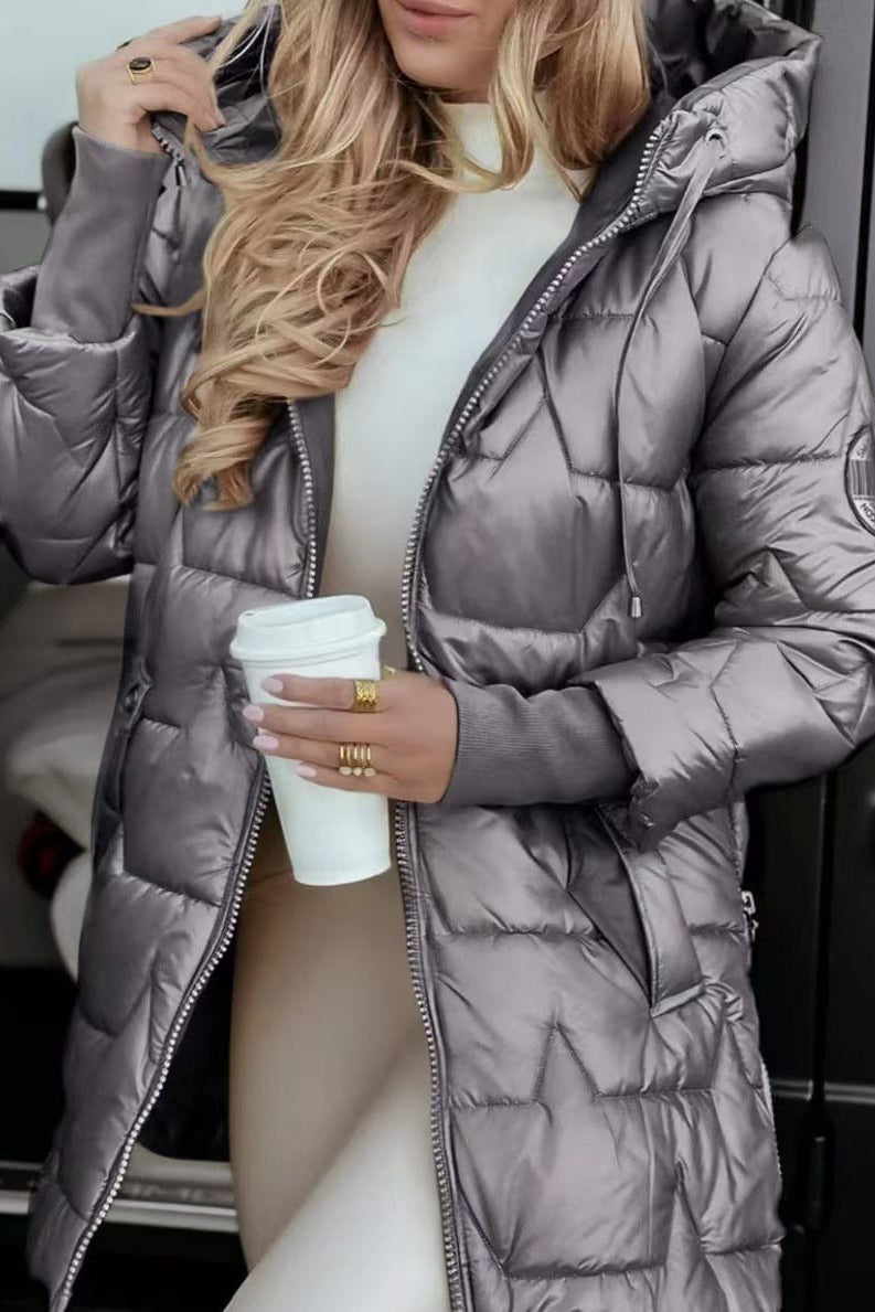 Manteau Puffer Satiné à Capuche