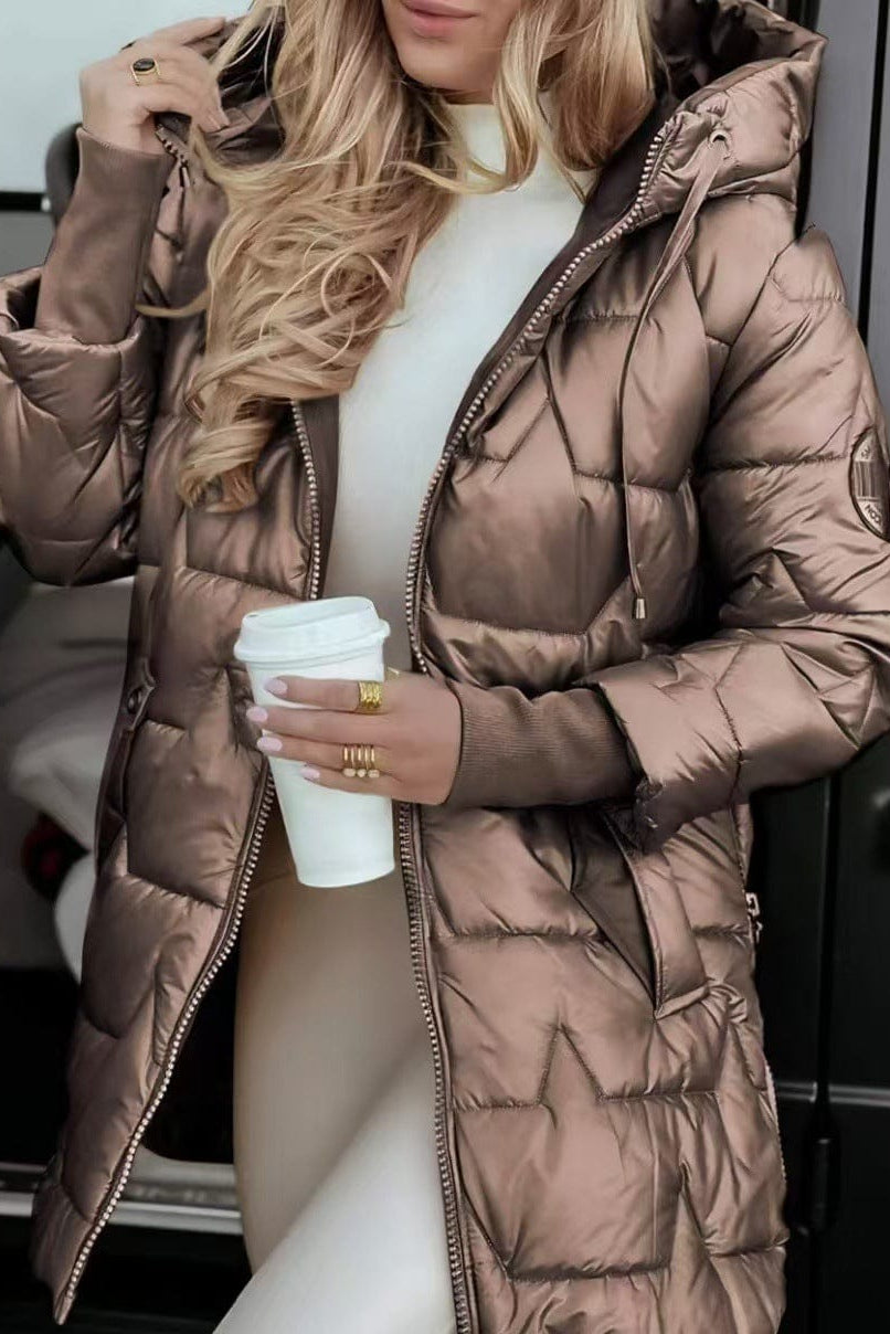 Manteau Puffer Satiné à Capuche