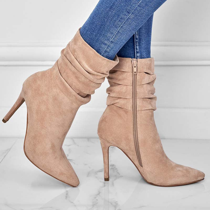 Bottines plissées à talons aiguilles