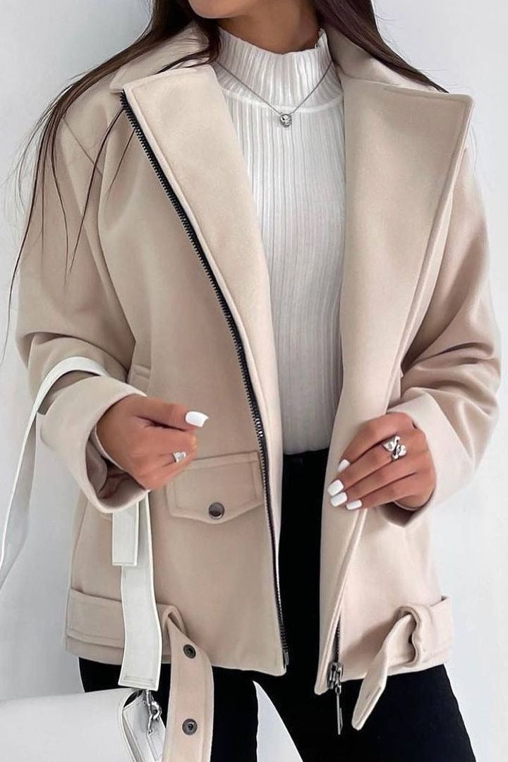 Manteau Court à Fermeture Éclair Latérale