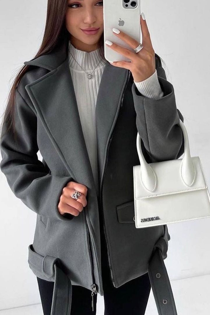 Manteau Court à Fermeture Éclair Latérale