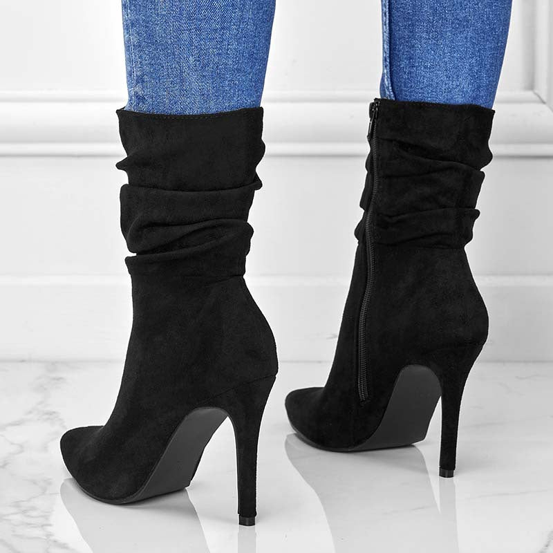 Bottines plissées à talons aiguilles
